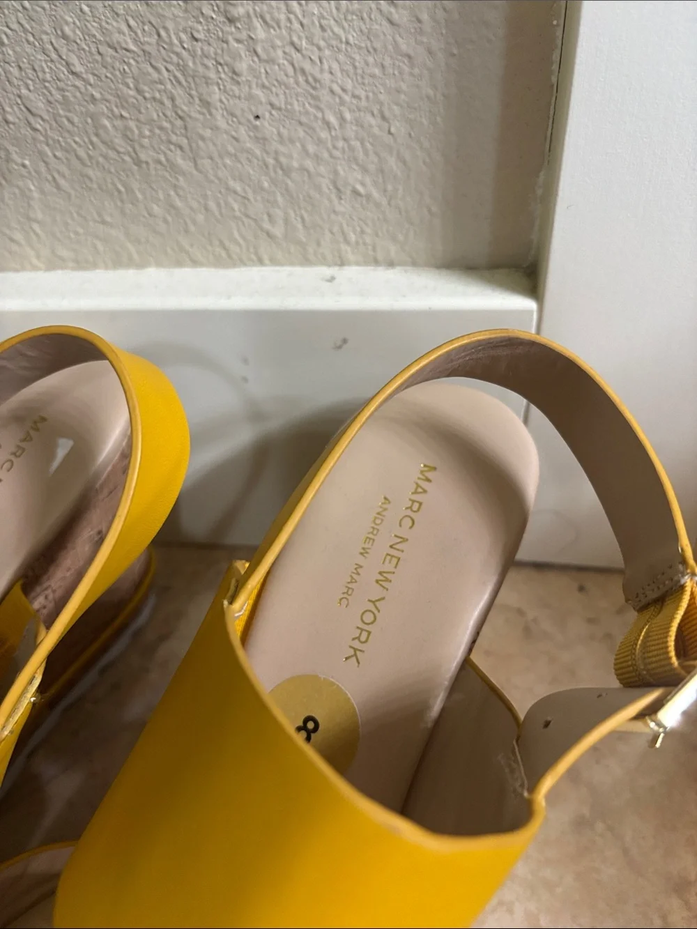 Marc New York Mustard Yellow Wide-Strap Wedge Sandals
